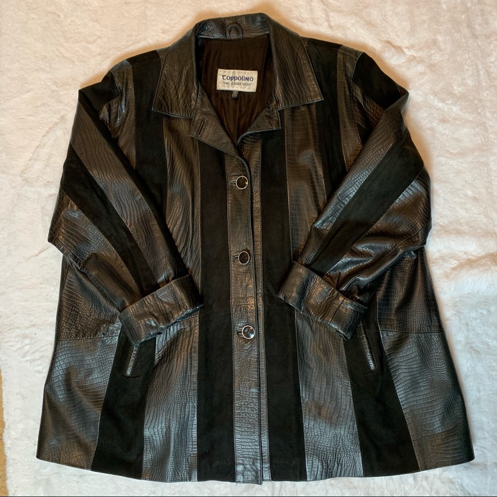 Toppolino Vintage Leather Suede Lambskin Jacket Black Stripes Sz XXXL
